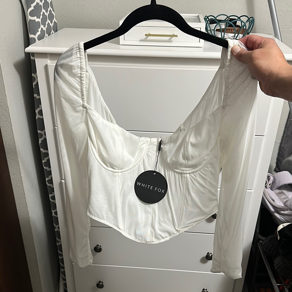 White Fox Boutique White Satin Ling Sleeve Top